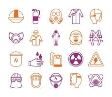 bundle of protection tools set icons vector