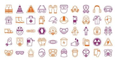 bundle of protection tools set icons vector