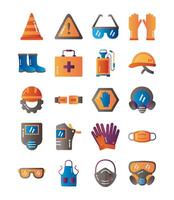 bundle of protection tools set icons vector