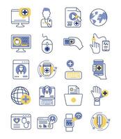 bundle of health online set icons vector