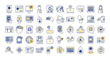 bundle of health online set icons vector