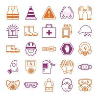 bundle of protection tools set icons vector