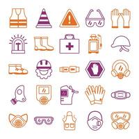 bundle of protection tools set icons vector