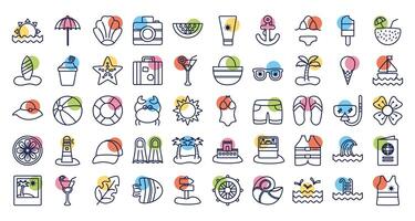 bundle of beach set block line icons vector