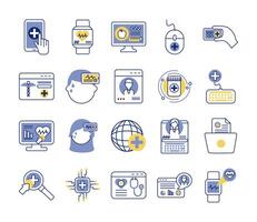 bundle of health online set icons vector