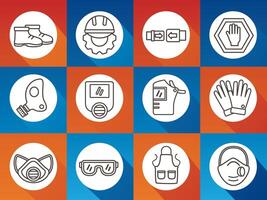 bundle of protection tools set icons vector