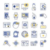 bundle of health online set icons vector