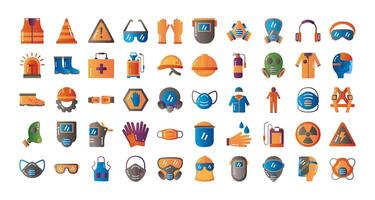 bundle of protection tools set icons vector