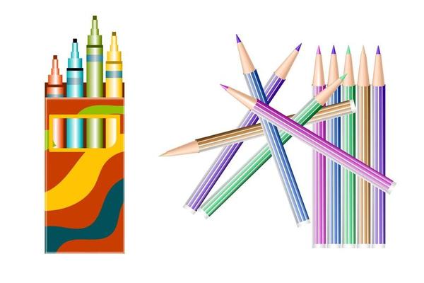 Set of color markers, pencils