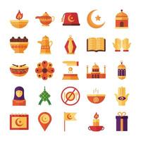 bundle of ramadan kareem set icons vector