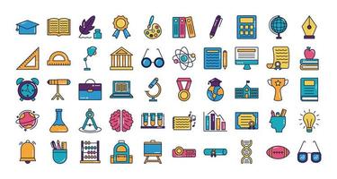 bundle of schoolline and fill style set icons vector