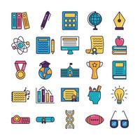 bundle of schoolline and fill style set icons vector