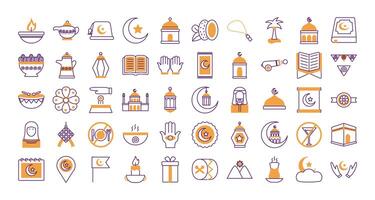 bundle of ramadan kareem set icons vector