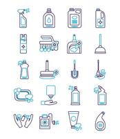 bundle of desinfectants set icons vector