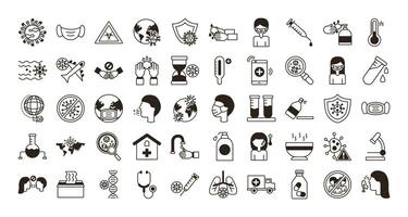 bundle of covid19 set icons vector