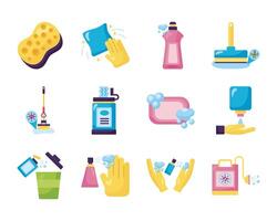 bundle of desinfectants set icons vector