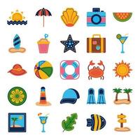 paquete de playa set iconos planos vector