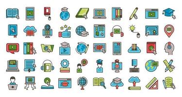 bundle of education online set icons vector