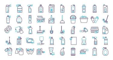 bundle of desinfectants set icons vector