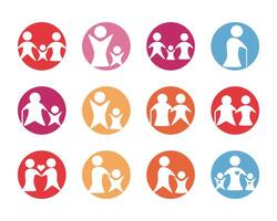 bundle of parents figures silhouettes block style vector
