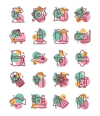 bundle of beach set line and color icons