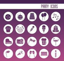 bundle of party set icons and lettering vector