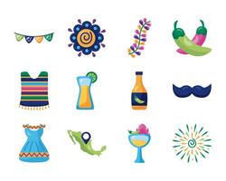 bundle of mexican set icons vector