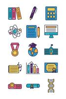 bundle of schoolline and fill style set icons vector