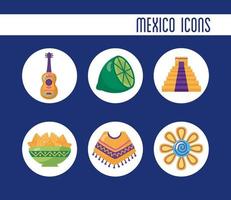bundle of mexican set icons vector