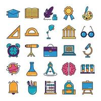 bundle of schoolline and fill style set icons vector