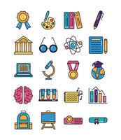 bundle of schoolline and fill style set icons vector