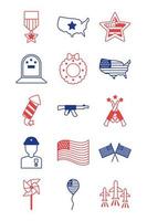 bundle of memorial set icons vector