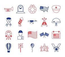 bundle of memorial set icons vector