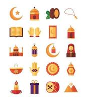 bundle of ramadan kareem set icons vector