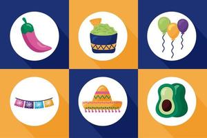 bundle of mexican set icons vector