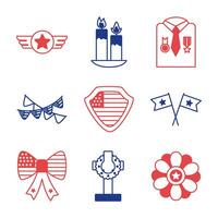 bundle of memorial set icons vector