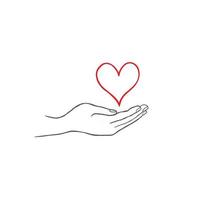 Love heart in your hand. Health care concept. Doodle line drawn heart icon vector