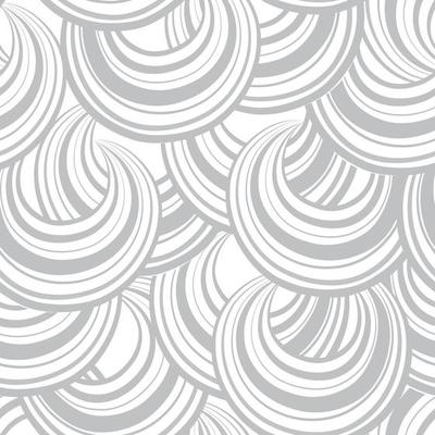 Abstract circle line and loops monochrome seamless pattern. Grid swirl wavy ornamental background. Chaotic flow motion texture. Geometric bubble wallpaper in 1960s style