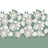 Flower peony garland seamless pattern. Floral bouquet border frame. Flourish greeting card design. Blooming garden white flowers isolated on light green summer background vector