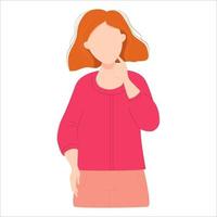 Beautiful pensive red-haired woman in pink vector