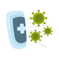 shield with covid19 virus particles vector