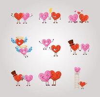 bundle of valentines day hearts characters vector