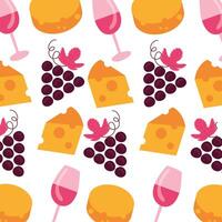 grapes with cups and cheeses pattern background vector