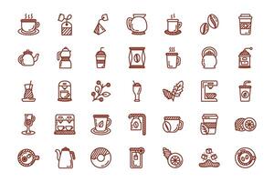 bundle of coffee and tea line style icon vector