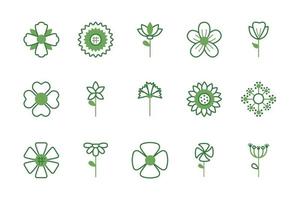 bundle of flowers half color style icons vector