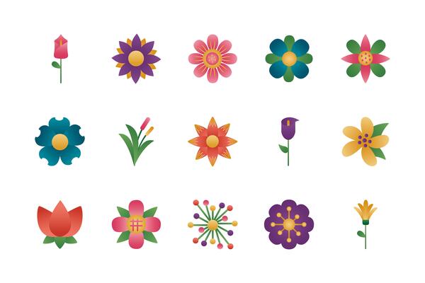 bundle of flowers degradient style icons