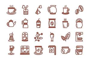 bundle of coffee and tea line style icon vector