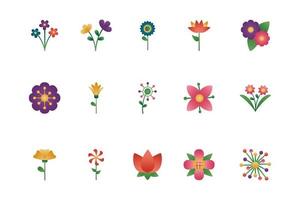 bundle of flowers degradient style icons vector