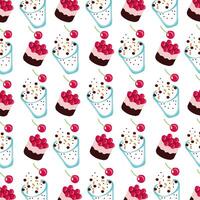 sweet cake with cherries and ice creams dessert pattern vector