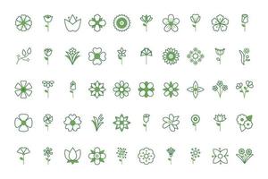 bundle of flowers half color style icons vector